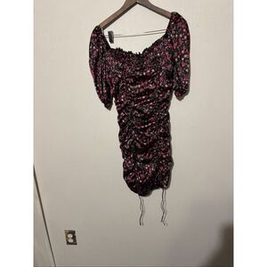 NWOT$159 For Love& Lemons Melrose Ruched Bodycon Mini Dress Black Rose Satin L